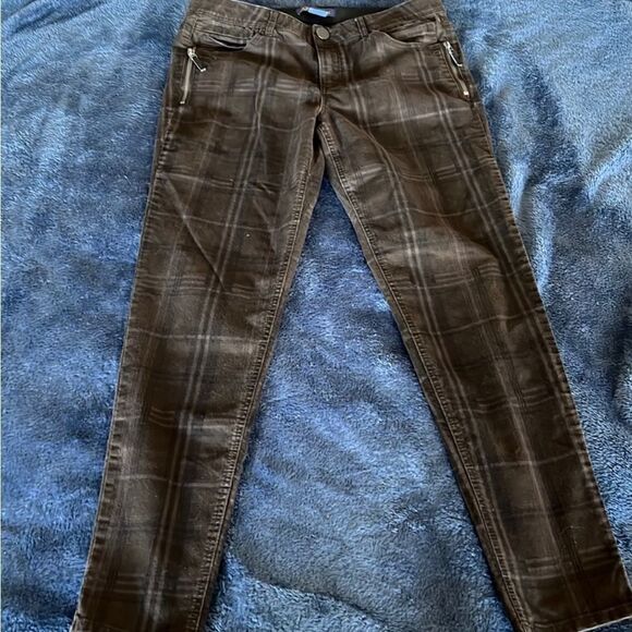 EXCELLENT CONDITION WOMEN’S DEMOCRACY “AB”SOLUTION BROWN PLAID SLIMMING PANTS - Picture 2 of 9